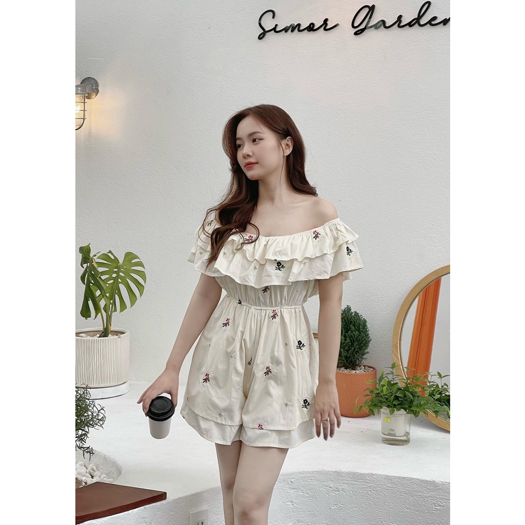 Jumpsuits quần đùi trễ vai thêu hoa dễ thương XonXen Gò Vấp 716