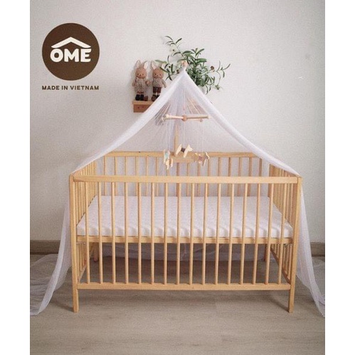 Cũi gỗ thông có thể đặt nằm cạnh giường kích thước 125x65x80cm [tặng kèm đệm bông ép]