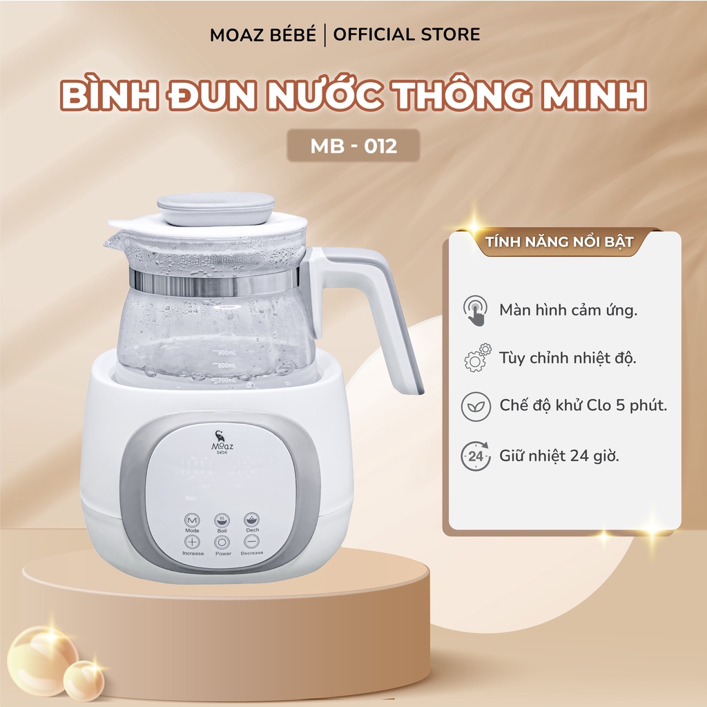 Bình đun nước pha sữa thông minh giữ nhiệt, khử Clo Moaz Bébé MB-012