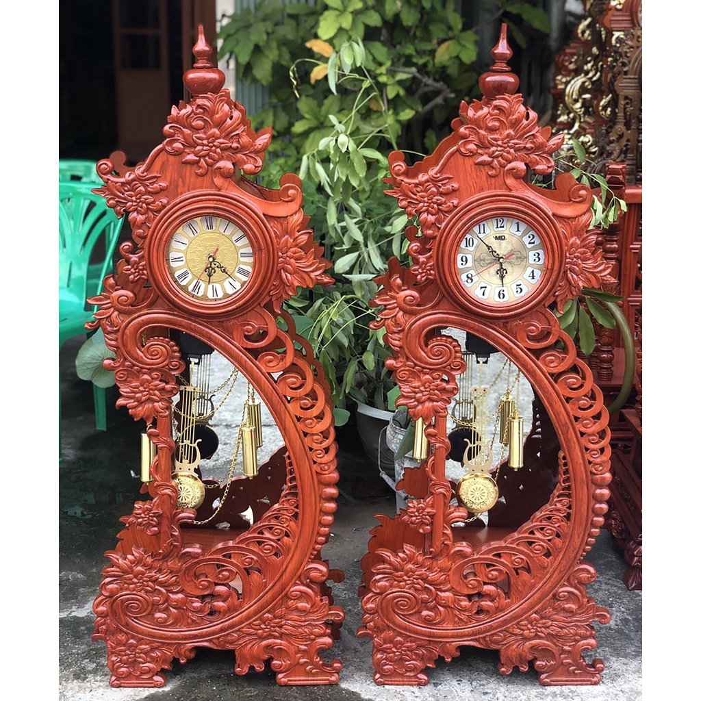 Đồng hồ cây quả lắc để bàn phong khách gỗ hương cao 110 rộng 41 sâu 20