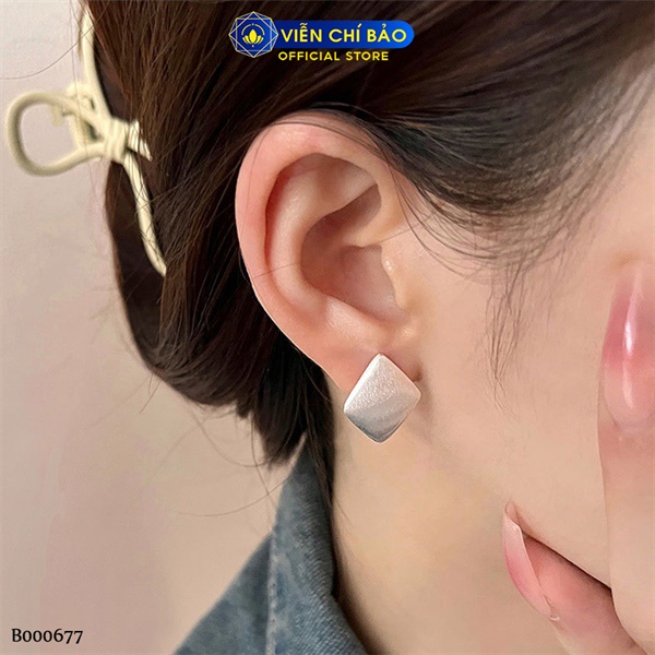 Bông tai bạc nữ mặt thoi khoá tròn chất liệu bạc Ý 925 thời trang phụ kiện trang phụ kiện trang sức Viễn Chí Bảo B000677