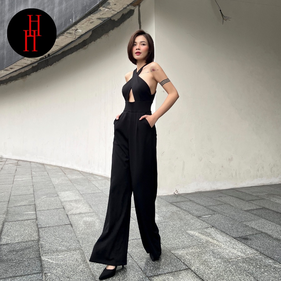 Bộ jumpsuit nữ dài ống rộng màu đen HS148 Hỉn Hỉn Store