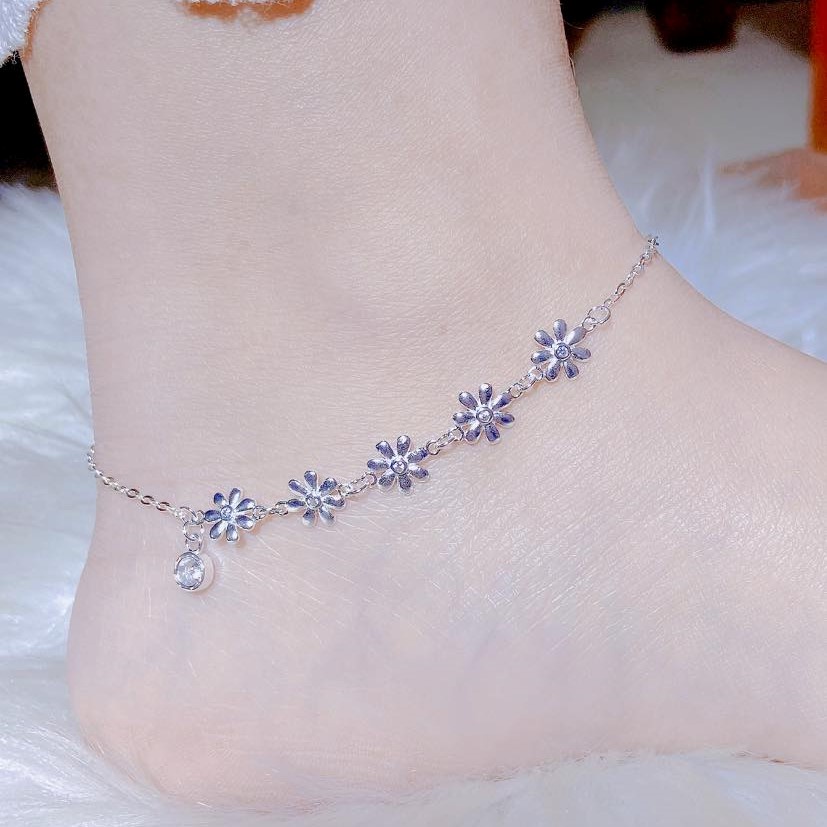 Lắc chân bạc nữ Evasilver đính đá lấp lánh, chất liệu bạc ta sáng bóng không rỉ