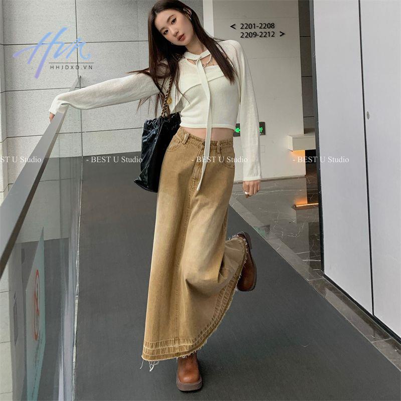 Chân Váy Denim Dài Thiết Kế Mới Thời Trang Mùa Xuân Hè 2023 Theo Phong Cách Hàn Quốc Cho Nữ