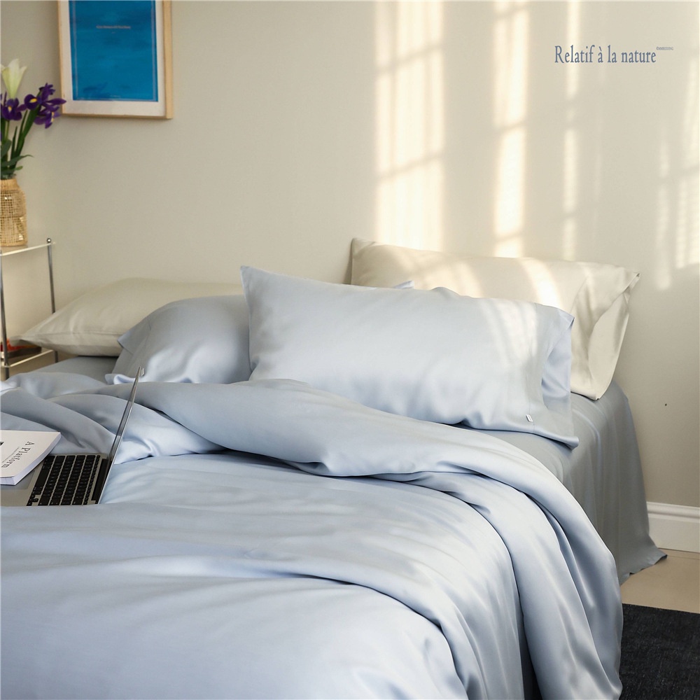 Chăn ga gối Tencel LAMIDO mẫu Trơn Xanh Xám  size ga nệm 1m4, 1m6, 1m8, 2m