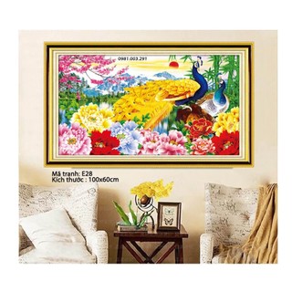 (XẢ KHO)  Tranh thêu chữ thập chim công Phu thê viên mãn E114 E106 E115 E180YN E199 E28 E187 E232 E6