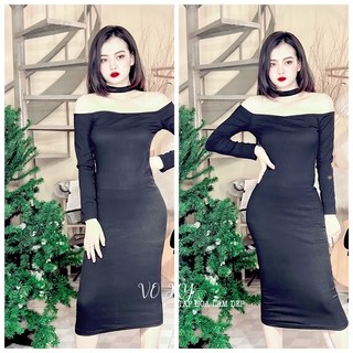 Đầm body tay dài choàng dây