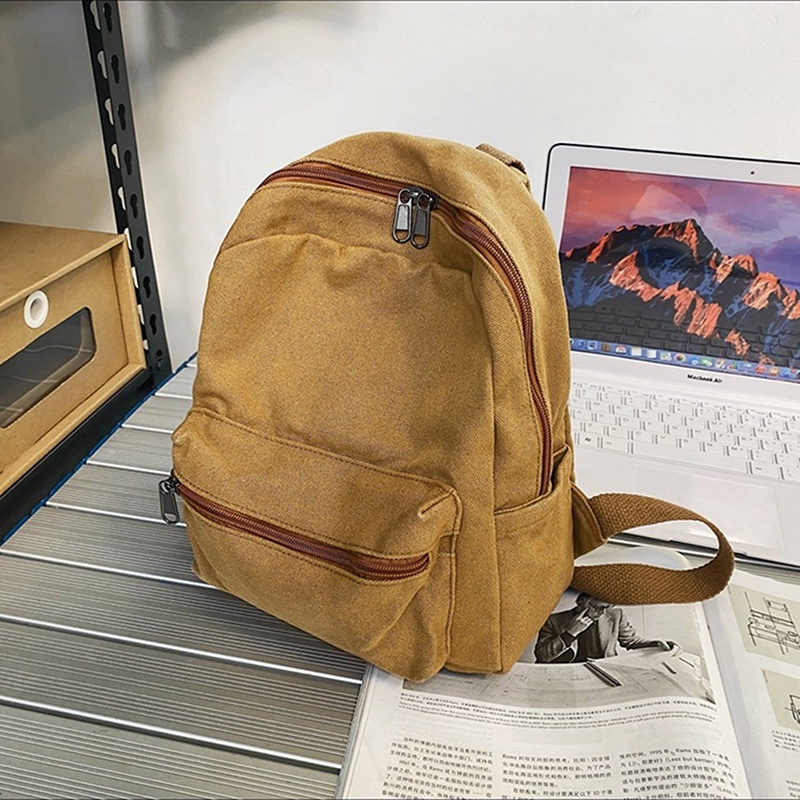 Ba Lô Vải Canvas Mini Màu Trơn Đơn Giản Thời Trang 2022 Mới Cho Nam Nữ