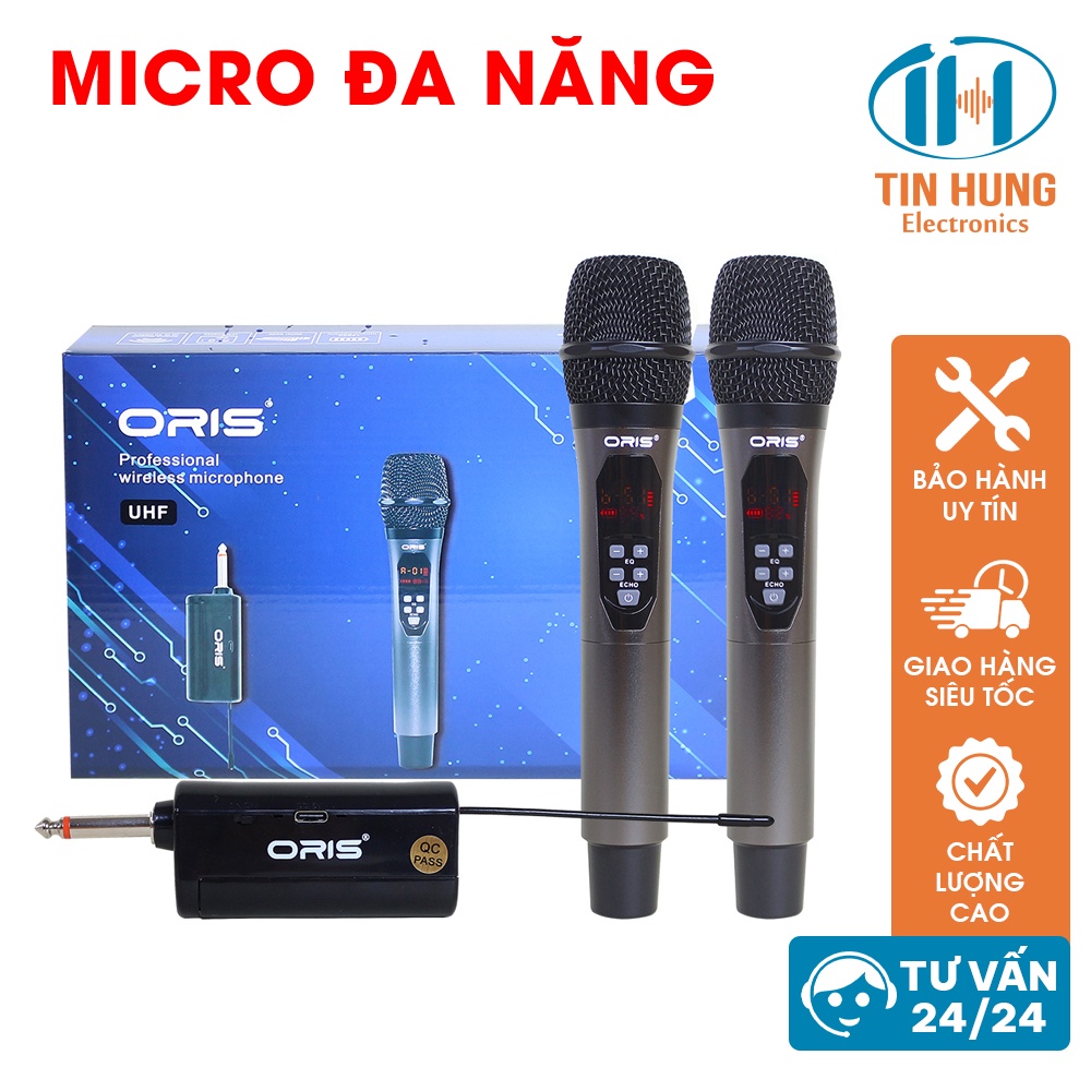 Micro không dây karaoke chính hãng ORIS 213A, mic đa năng sóng UHF chống hú độ nhạy cao, sử dụng cho loa kéo, amply