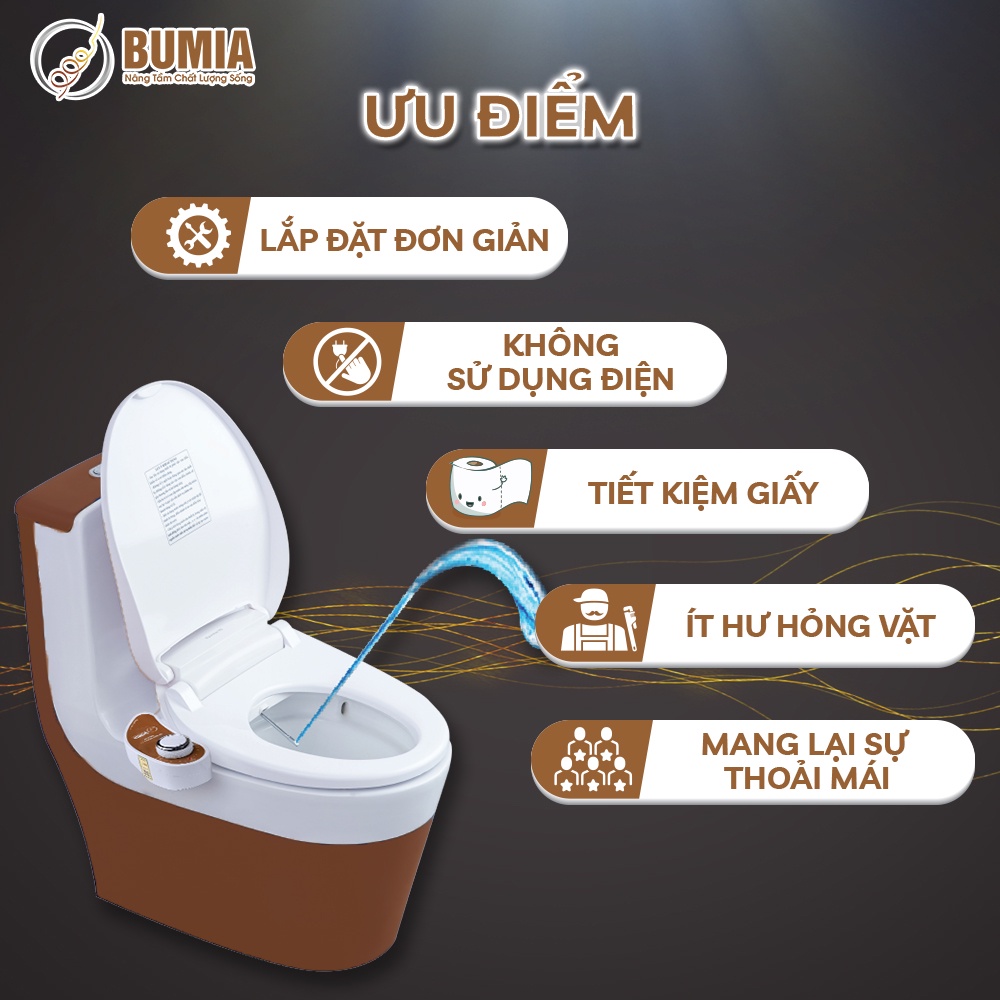 Nắp bồn cầu tự rửa thông minh, xịt rửa vệ sinh hậu môn và vệ sinh cho phụ nữ Bumia bidet, mã sản phẩm BM-01V