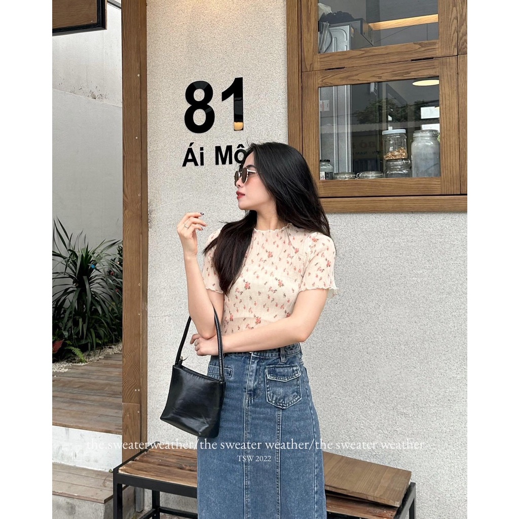 Áo Croptop Xốp Hoa Tay Ngắn Có Kèm Áo Lót Siêu Xinh