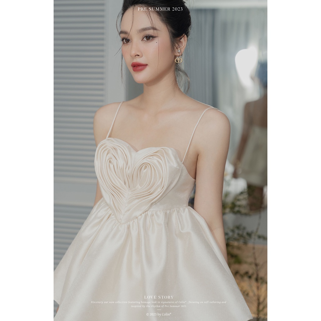 Áo 2 dây nữ tim xếp ngực tùng xòe chất taffta ánh kim