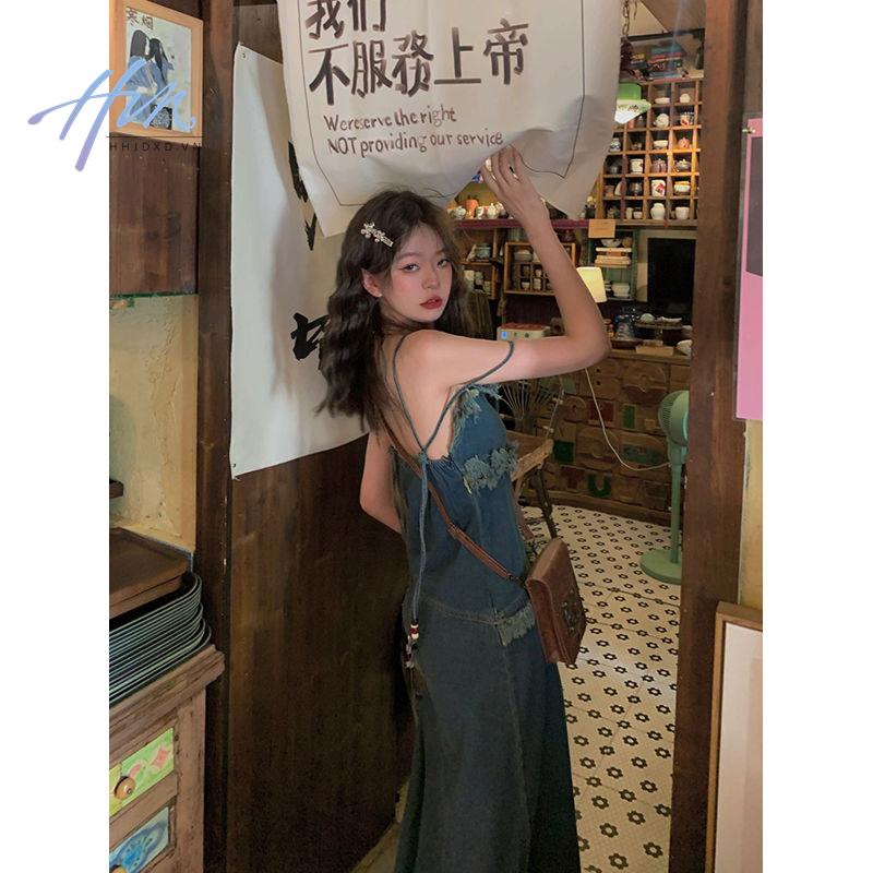 Đầm Yếm Denim Cao Cấp Dáng Ôm Phong Cách Thời Trang Retro Pháp