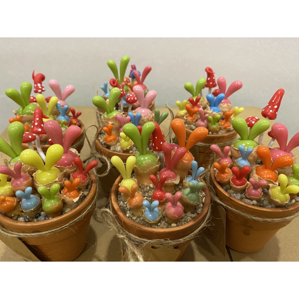 Chậu sen đá tai thỏ từ đất sét, Cây giả, Kèm hộp quà