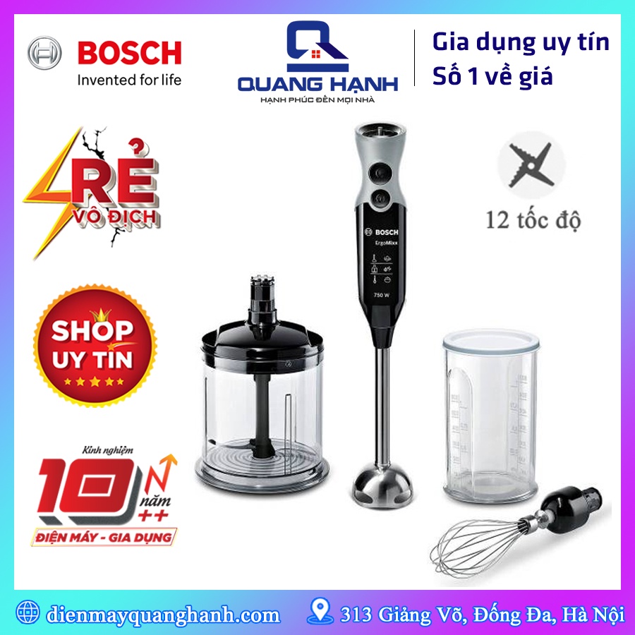 Máy Xay Cầm tay Bosch MSM67160 12 tốc độ 750W Chức năng AntiSplash Chống Bắn Thực Phẩm [Bảo hành 2 năm chính hãng]