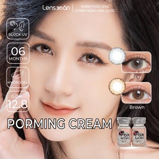 Kính áp tròng cận 6 tháng LENS XOẮN lens nâu tự nhiên mật ong trong veo OLENS PORMING CREAM BROWN GRAY