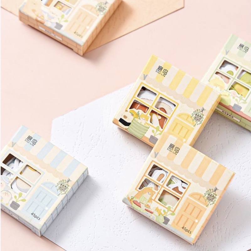 Hộp sticker 45 miếng dán trang trí hoạ tiết kiểu dáng hoạt hình dễ thương hình ngôi nhà