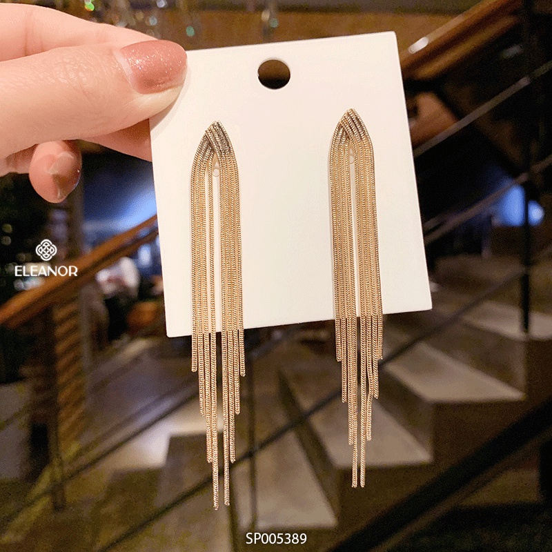 Bông tai nữ chuôi bạc 925 Eleanor Accessories dáng dài sợi tua rua phụ kiện trang sức 5389