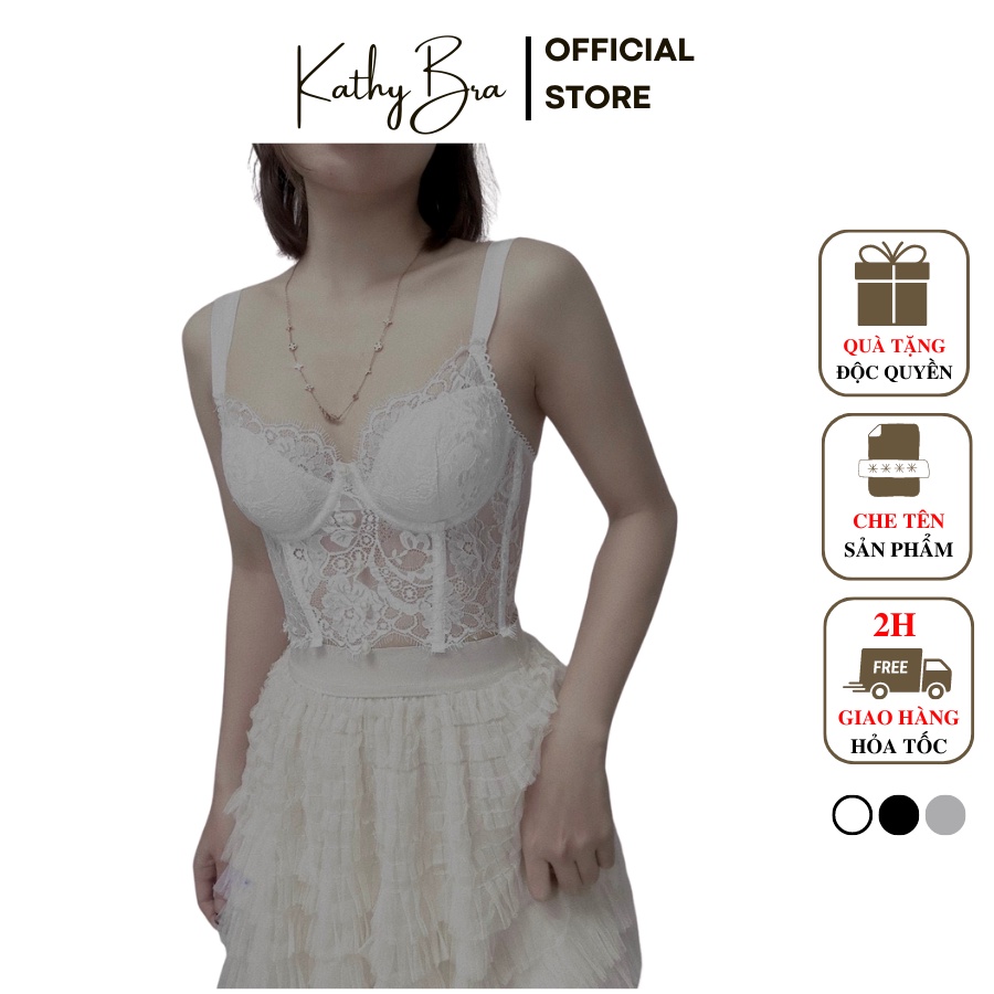 H13 Áo Bra Ren KATHY BRA Bralette Cúc Mi Kiểu Corset Định Hình Có Gọng Mút Mỏng Có Thể Tháo Rời