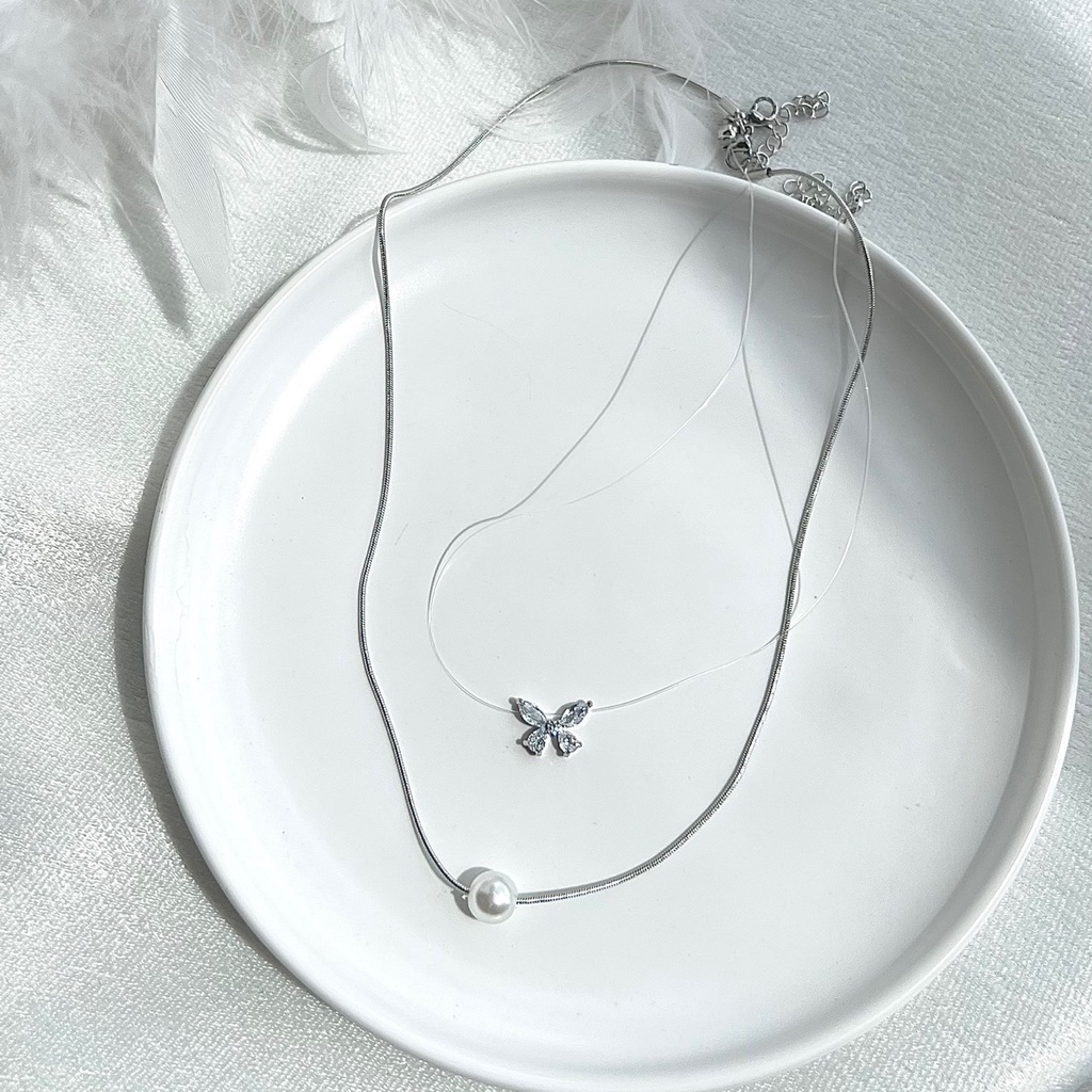 Set rời dây chuyền mặt hình bướm và ngọc trai nhân tạo N179 Choker Club