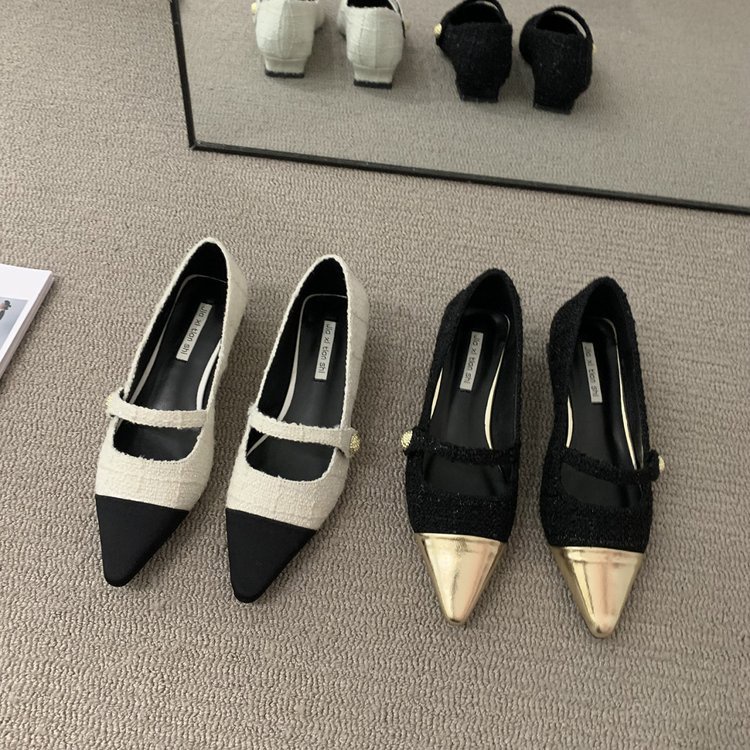 Giày Búp Bê Đế Bằng Mũi Nhọn Phong Cách Mary Jane Cho Nữ