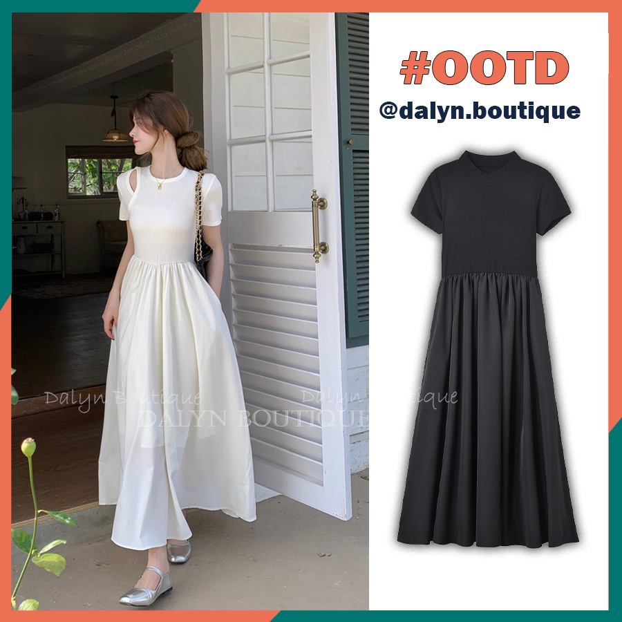 Váy Maxi Dáng Dài Cộc Tay Khoét Vai Túi Sườn, Đầm Thun Dáng Xòe Hàng Quảng Châu - Dalyn