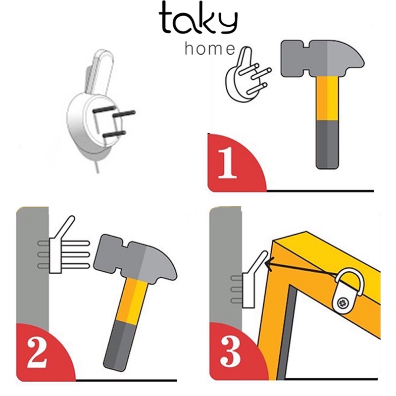 Set 10 Móc Treo Tranh, Ảnh, Đồng Hồ, Móc Đinh 3 Chân, Không Cần Khoan Đục Tường, Giá Rẻ. TakyHome 2220Set10