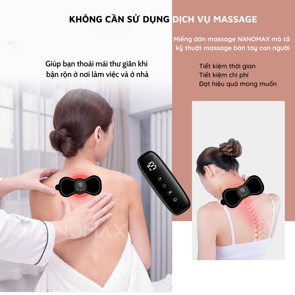 Miếng Dán Massage Xung Điện EMS NANOMAX NMM 01 Tích Hợp 6 Chế Độ 19 Cường Độ Massage Giảm Nhức Mỏi Cổ Vai Gáy Thư Giãn C