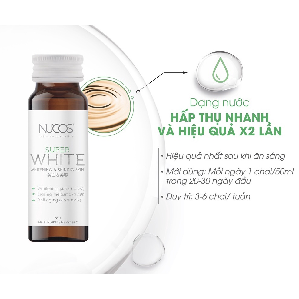 Collagen uống trắng da mờ thâm nám Nucos Super White 50ml x 10 chai