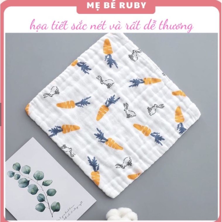 Khăn xô nhăn 6 lớp 100% cotton siêu mềm, khăn rửa mặt cho bé hàng xuất khẩu
