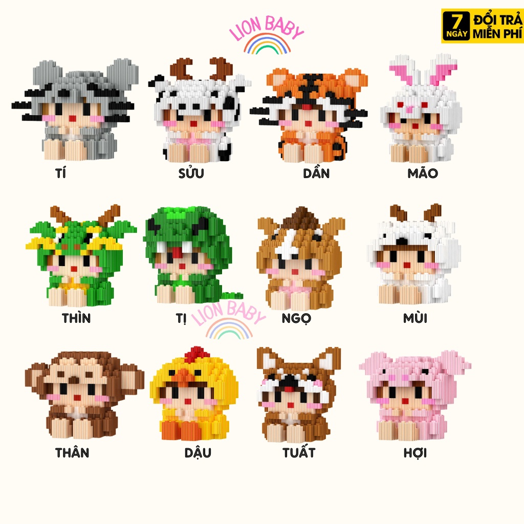 Đồ chơi xếp hình lắp ghép 12 con giáp, mô hình lego lắp ráp 3D thông minh cho bé phát triển trí tuệ - LIONBABY