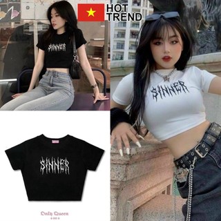 Áo croptop Sinner chữ lửa ngắn tay HOTTREND