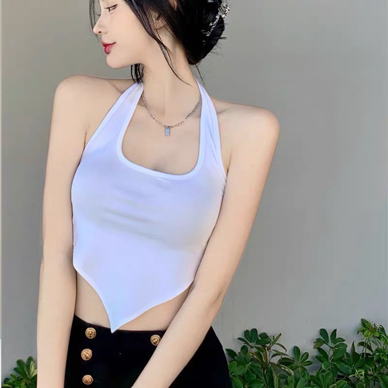 Áo Croptop Yếm Choàng Cổ Vạt Nhọn Nữ RYSO FASHION Kiểu Hở Lưng Chất Thun Gân Cao Cấp  Ôm Body Trắng Đen