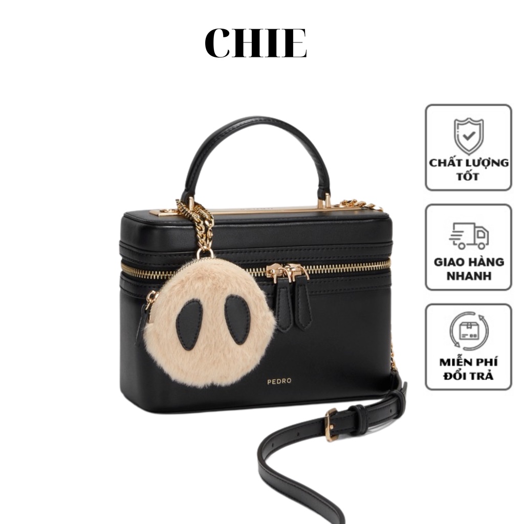 Túi Xách Nữ P Cốp Chữ Nhật Kèm Charm Bông Da Trơn Mềm Sang Chảnh Size 20cm Chie CH01