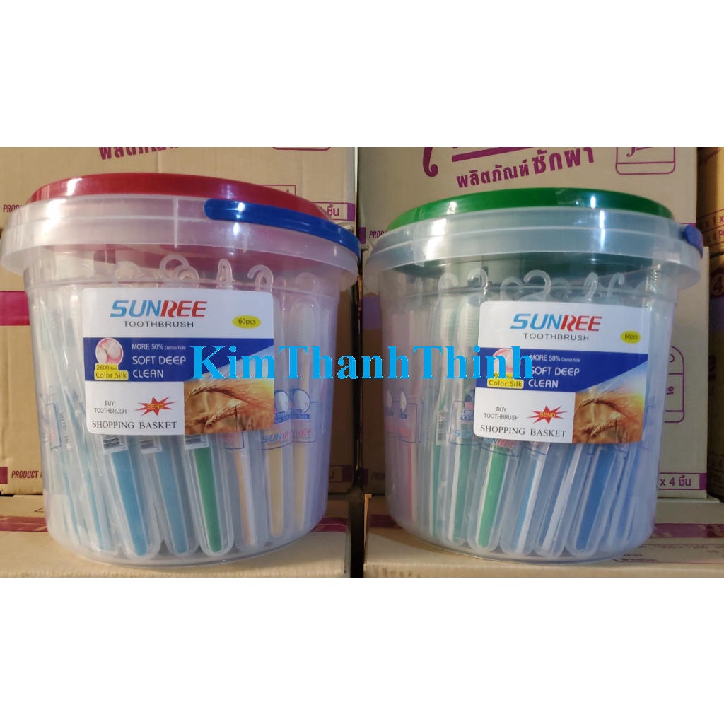(KTT) (SIÊU TO) Xô 60 bàn chải đánh răng SUNREE móc treo với đầu lông mịn 0.01mm - sx Thái Lan