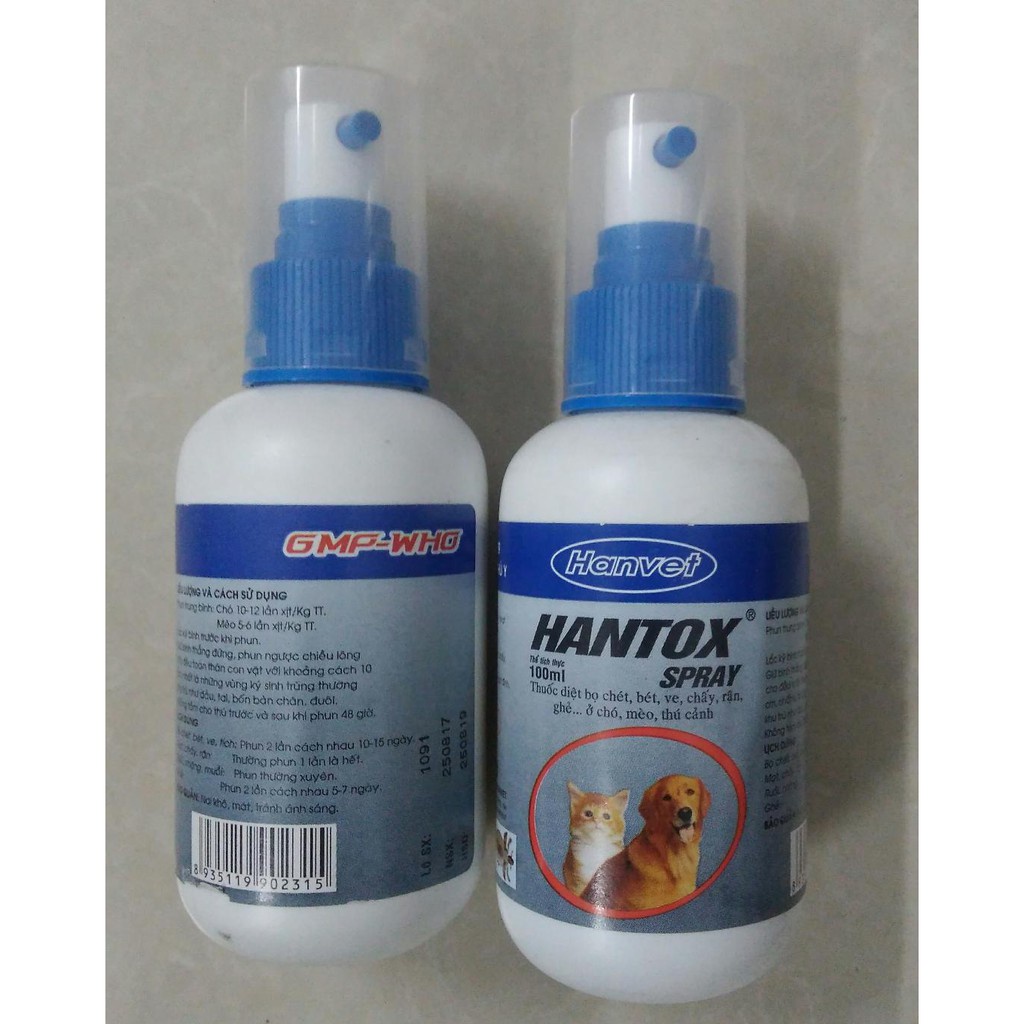 Lọ Xịt Ve Chó Bọ Chét Rận Mèo Dành Cho Chó Mèo TD HanTox Xịt 100ml - Xịt Ngừa Ve Bọ Chét Cho Chó Mèo Hantox