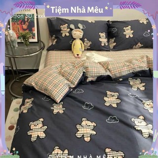 (ẢNH THẬT )Bộ Chăn Ga Gối Cotton 3D 80% Set 4 Món 2 Vỏ gối drap vỏ chăn Gấu Teddy Hàn Hàng Cao Cấp