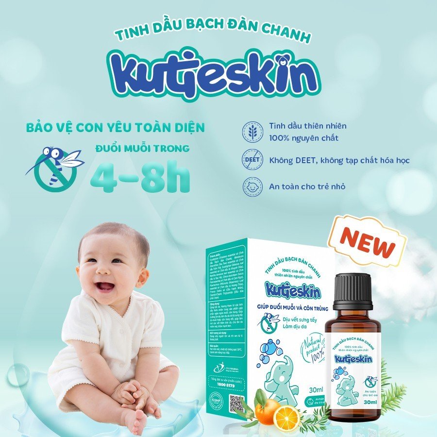 Tinh dầu Bạch đàn chanh tự nhiên Kutieskin 30ml giúp đuổi muỗi, côn trùng và làm nhanh dịu, lành vết đốt