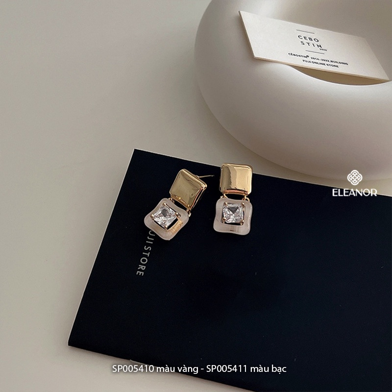 Bông tai nữ chuôi bạc 925 Eleanor Accessories hình vuông đính đá phụ kiện trang sức 5410
