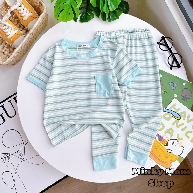 Bộ TAY NGẮN QUẦN DÀI Sọc Visco Minkymom Cho Bé Trai Bé Gái (8-28kg) - Minkymomshop Ms059