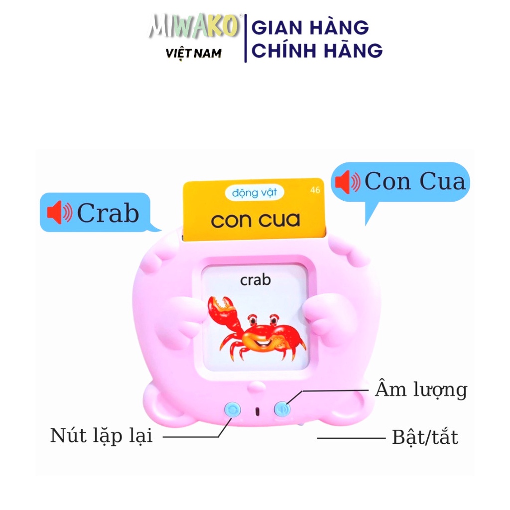 Máy Đọc Thẻ Song Ngữ Anh Việt Cho Bé Miwako Tặng Kèm Dây Sạc và Thẻ Flashcard - Miwako Official Store