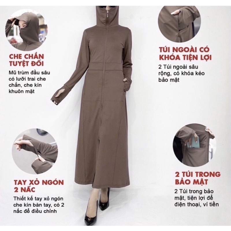 (Sẵn) Bộ Váy Chống Nắng Toàn Thân Chất Vải Thun 4 Chiều 2 Lớp + Tặng Kèm Khẩu Trang☀️