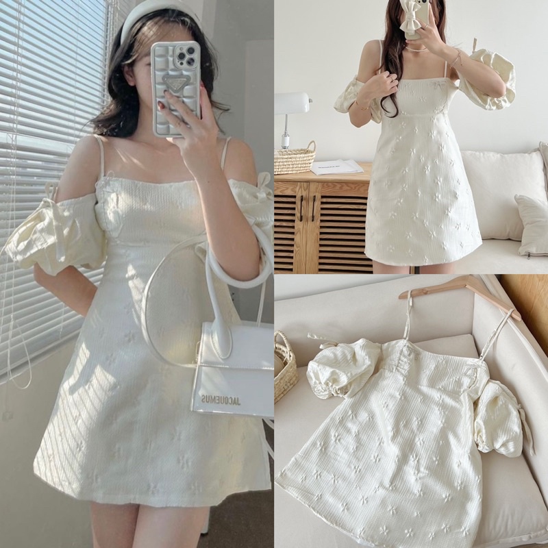 [NEW]VÁY GẤM TACTA 2S HOA CHÌM TAY BỒNG”Zumi dress” KÈM TAG NƠ