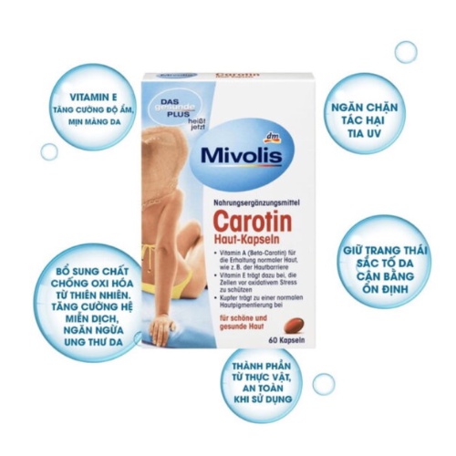 Viên uống chống nắng Mivolis Carotin - Hộp 60v