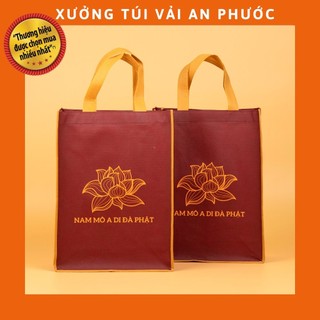 Túi vải không dệt hoa sen "nam mô a di đà phật" hàng sẵn kho - túi vải an phước