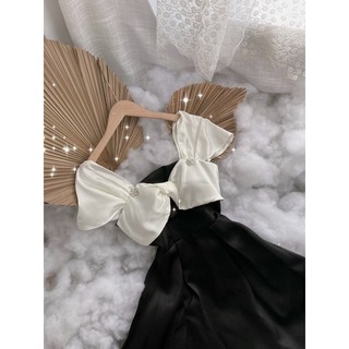 ❤️❤️❤️❤️❤️ ĐẦM MIDI PHI ĐEN PHỐI TRẮNG NƠ NGỰC