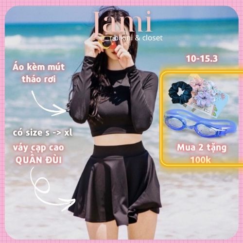 ĐỒ BƠI NỮ Bikini tay dài váy quần kín đáo đi tắm biển đi bơi giá rẻ Freeship 50k Jami - ATD15