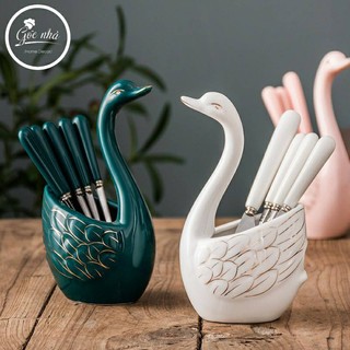 Lọ sứ cắm muỗng nĩa nhỏ hình thiên nga. ống cắm muỗng chất liệu sứ hình thiên nga đẹp