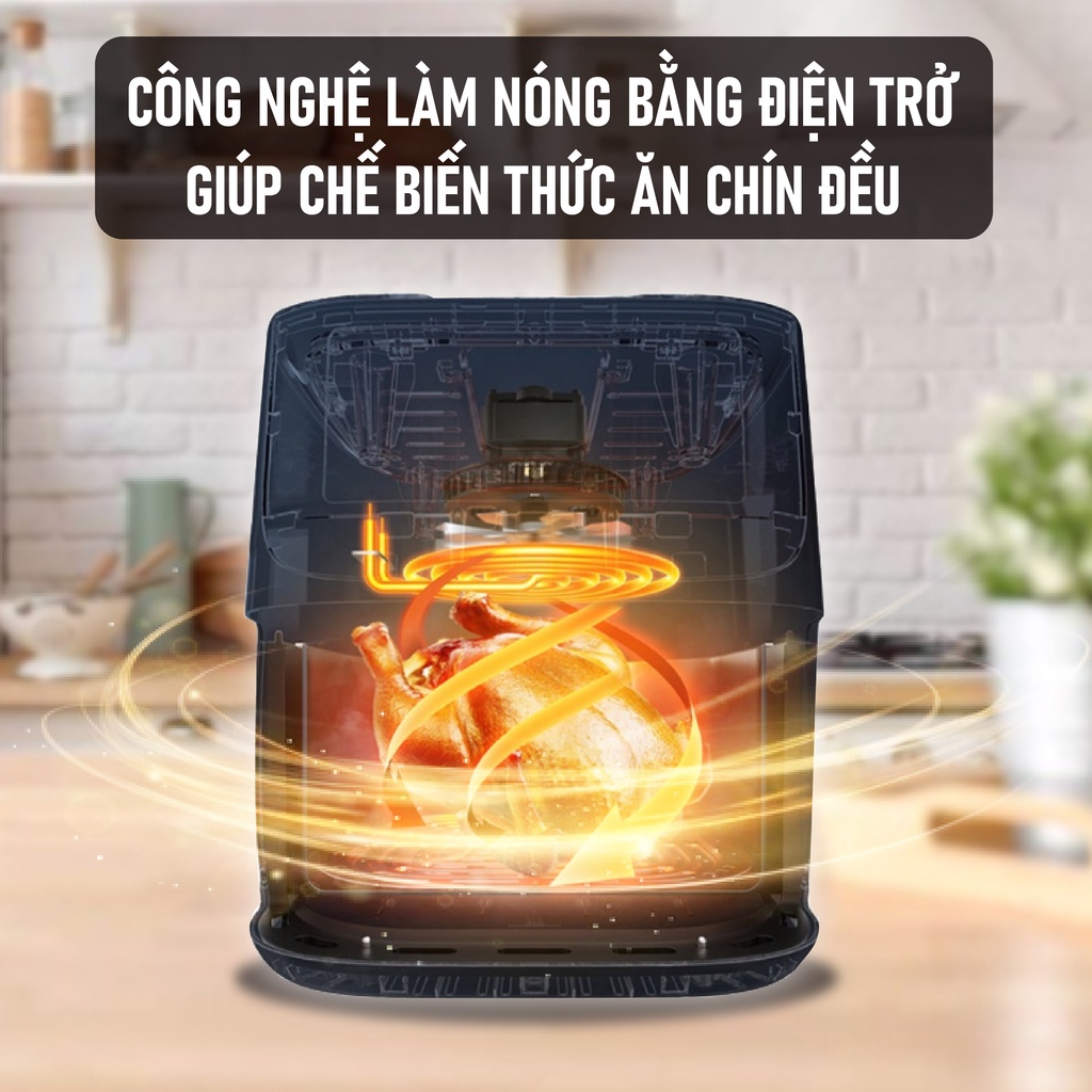 Nồi Chiên Không Dầu mobell YJ-711AD-OL Công Suất 1800W Dung Tích 8.8L Điều Khiển Cảm Ứng Kính Trong Suốt