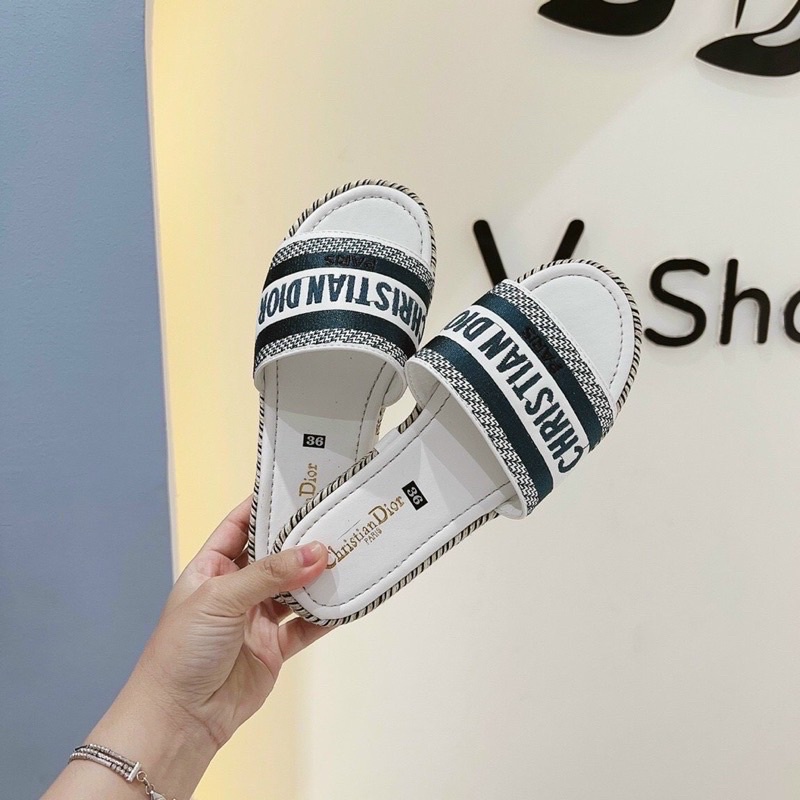 Dép Lê Quai Ngang Di or Đế Kếp Viền Cói Cao 3 cm Quai Thêu Bản To Siêu Mềm